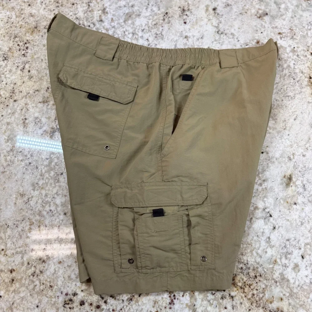 Bimini Bay Outfitters Men Khaki Nylon Cargo Fishing Shorts Size 40 Elastic Waist